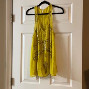 Yellow beaded Free People top